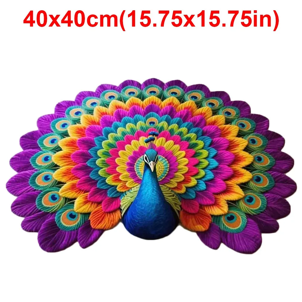 Special-shaped Peacock Carpet Soft Non-slip Bathroom Floor Mat 40x40cm/80x80cm Absorbent Blanket