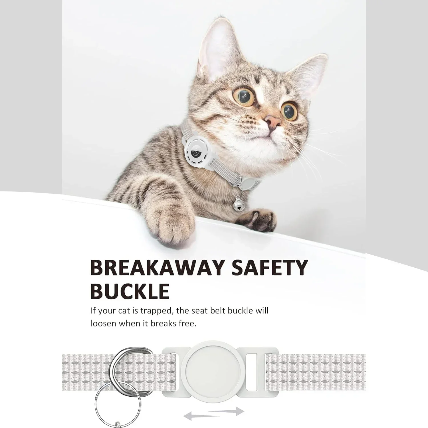 For Apple Tag Pet Collar for cats dogs, Reflective Kitten Collar with Airtag Holder and Bell for Girl Boy Cat, Safe Breakaway