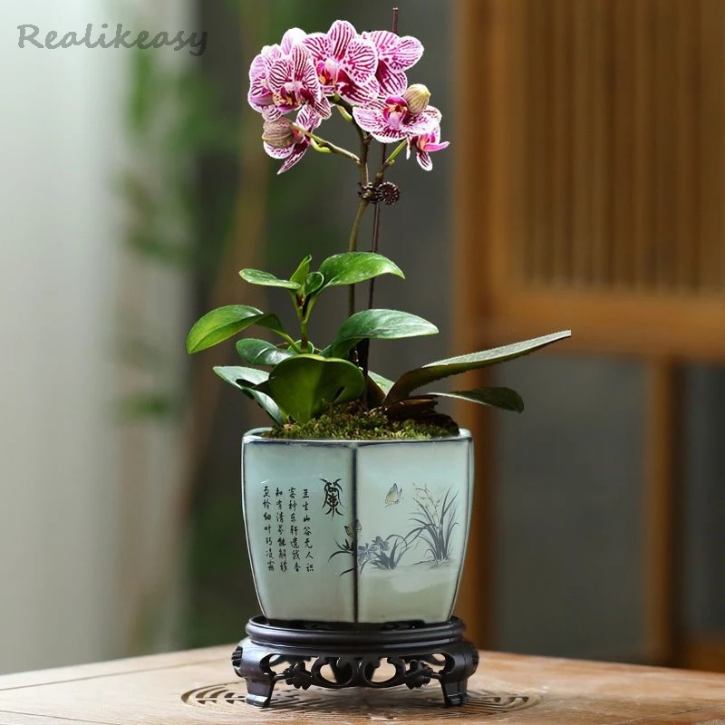 Chińska doniczka z fioletowym piaskiem Oferta specjalna z tacą podstawową Doniczka Bonsai Orchidea Zielona roślina Sukulent Ceramiczna doniczka LF425