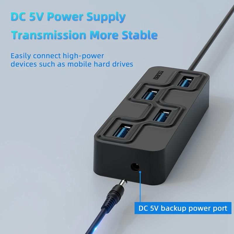 USB3.0 Hub 4 Ports 5Gbps USB Hub Splitter Supports Hard Disk Printer With DC Power Port Docking Station HUB