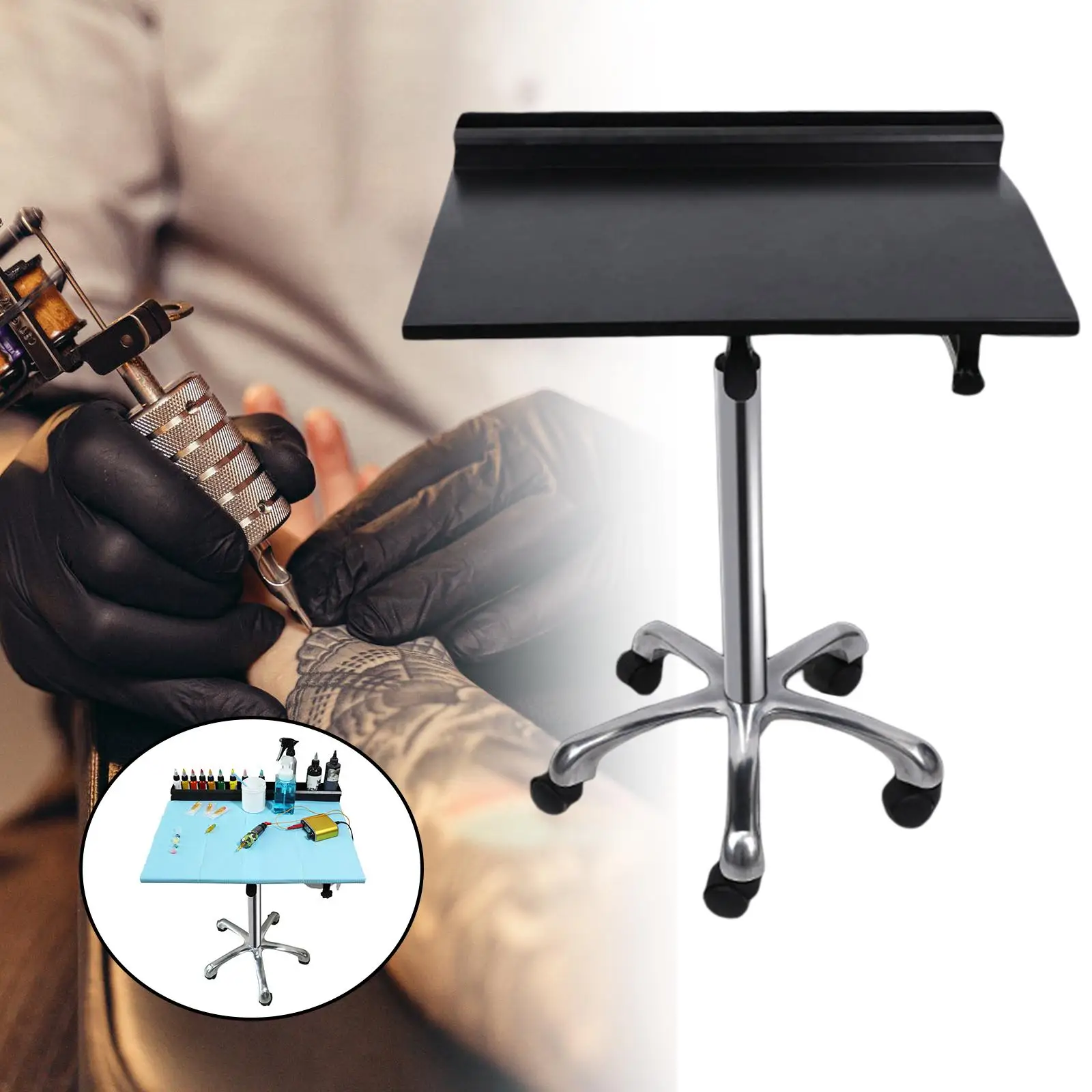 Tattoo Work Station Desktop Supplies Stable with Paint Storage Tray Stainless Steelmetal Multifunctional Moblie Cart Workbench