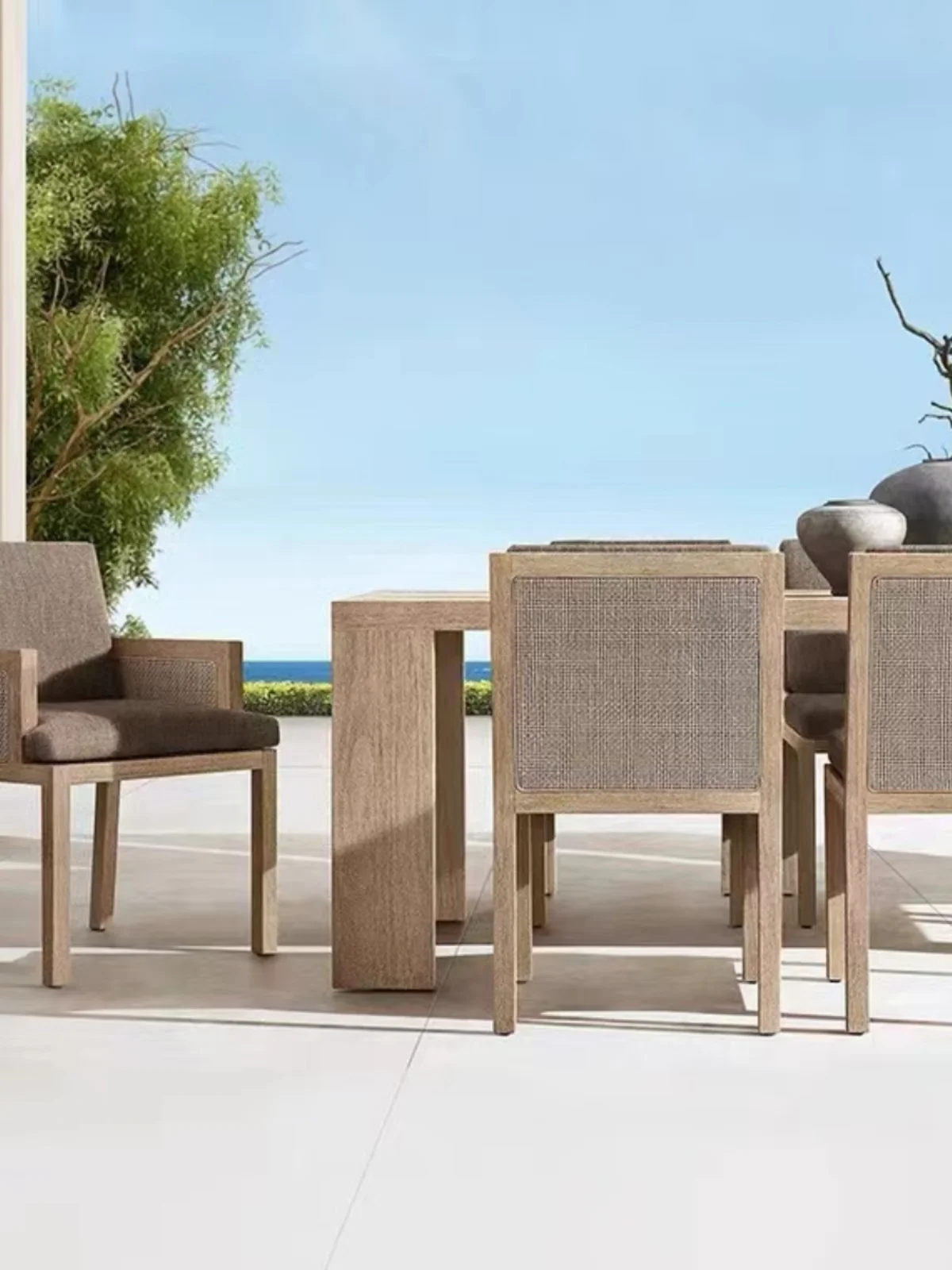 Garden dining table combination Nordic leisure rattan chair villa outdoor preservative wood furniture