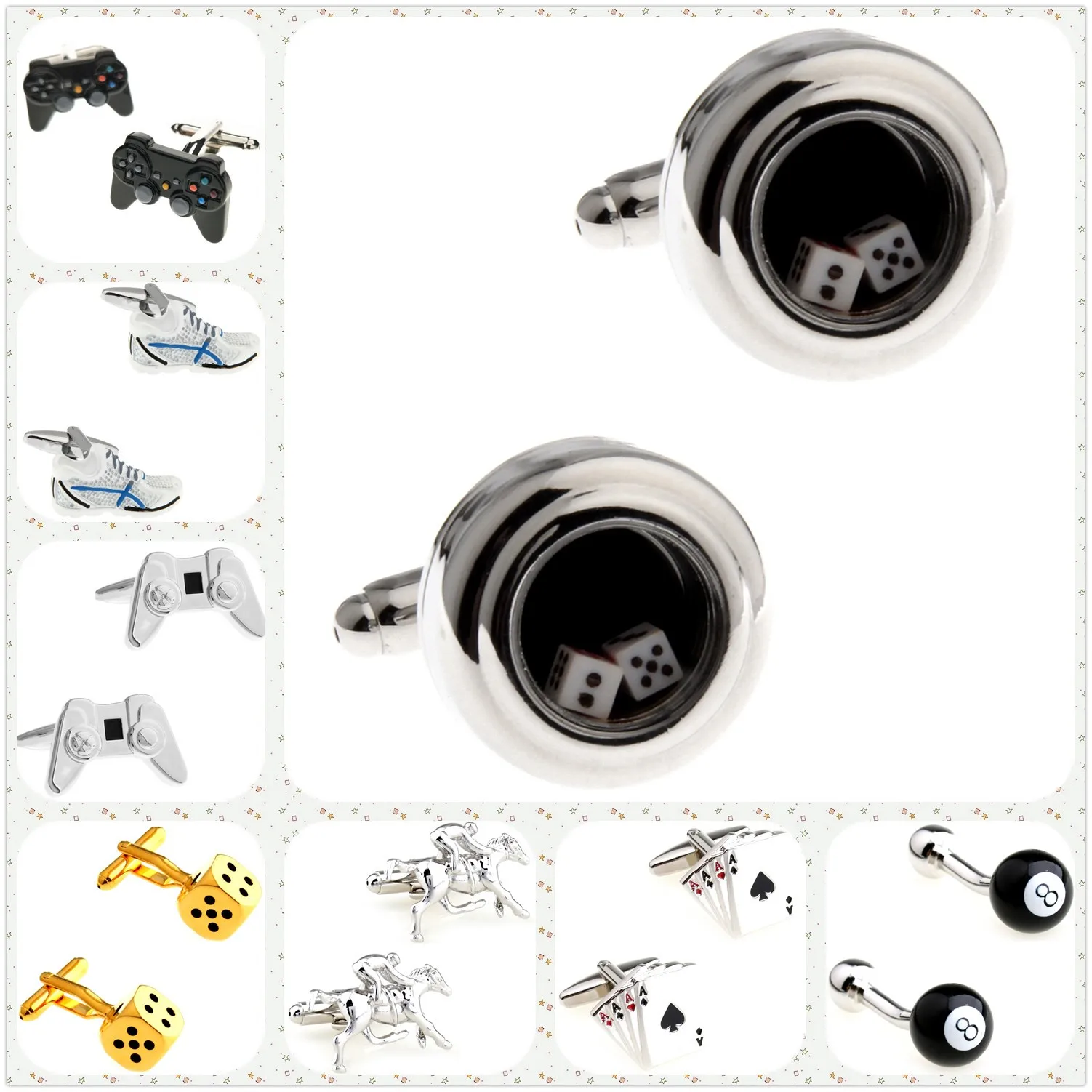 29 Designs Man Cufflinks Men's Fashion Cuff Links Shipping Dice Poker Chess Dumbbell Skiing Gamepad Horse Riding Sports