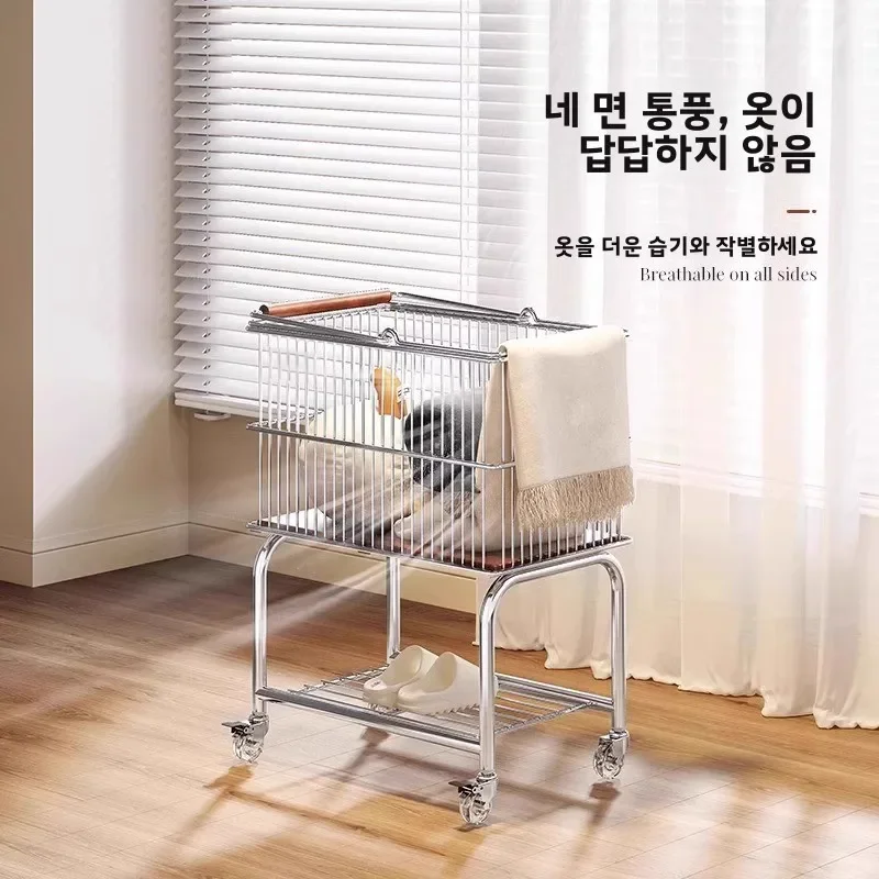 

Vintage Style Metal Laundry Cart with Wheels - Mobile Storage Basket for Bathroom, Bedroom & Home Use,Clothes Hamper with Handle