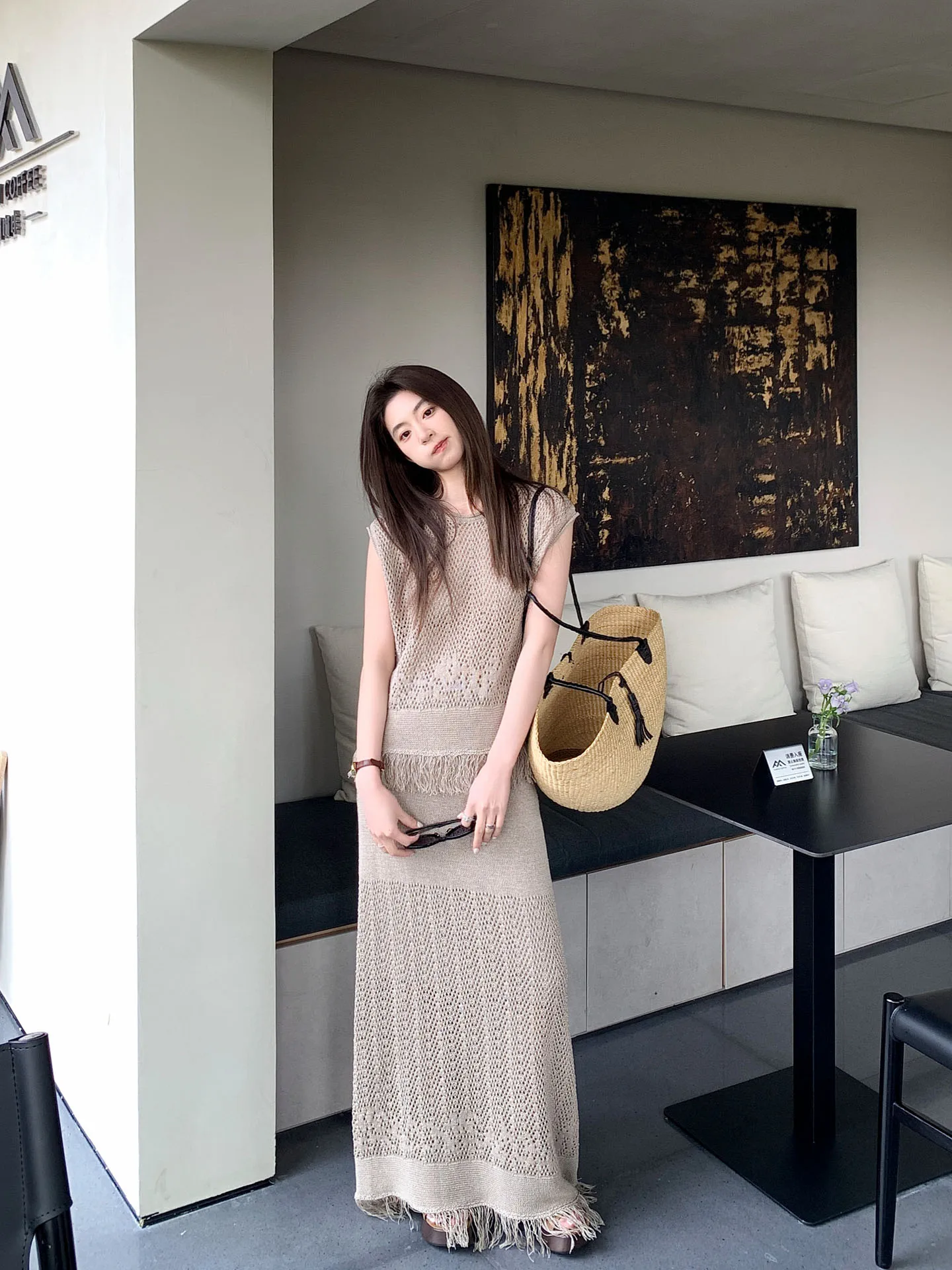 

TWINS Gentle Gravity Tassel Paper Silk Halter Neck Hollow out Top High Waist Midi Skirt Two Piece Set Women's Fashion Spring ...