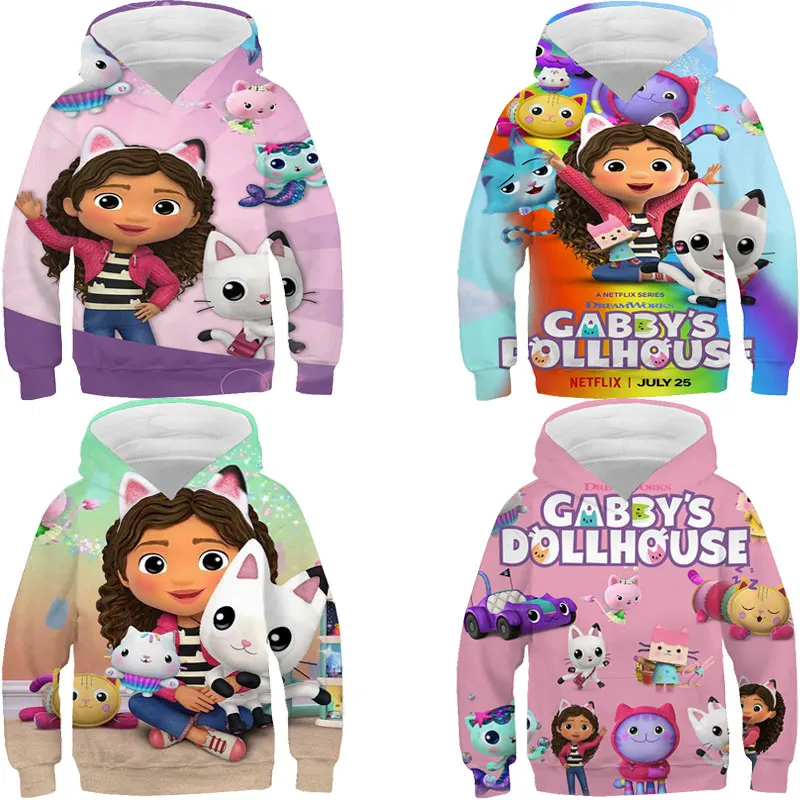 

Gabby's Dollhouse Hoodies Boys Girls Cartoon 3D Print Sweatshirt Tops Autumn Hoodie Outwear Anime Pullover Sudadera Kids Clothes