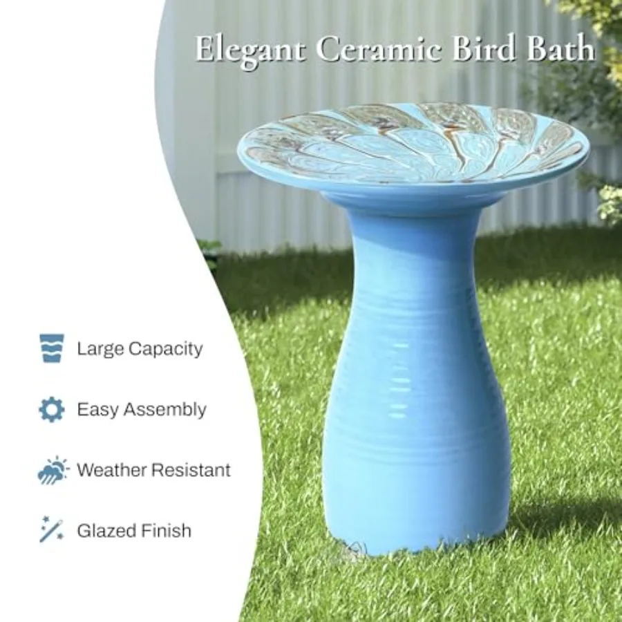20 Inch Ceramic Bird Bath for Outside, Elegant Tall Outdoor Bird Bath, Lightweight Pedestal Glazed Birdbaths for Outdoors with - view 4