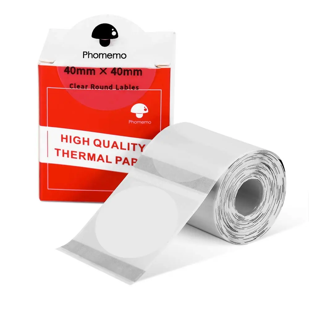 

Phomemo M200 M110 Thermal Adhesive Paper Transparent Round Paper 1.57"x1.57" Sticky Thermal Labels Printer Paper Clear 1-Roll