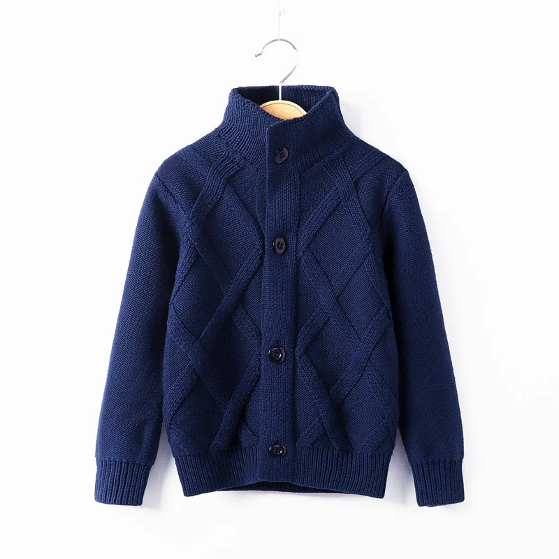 Autumn Boys Knit Sweater Spring Solid Color Keep Warm Knitwear Kids Jacquard Weave Cardigan Children Clothes 3-10 Years