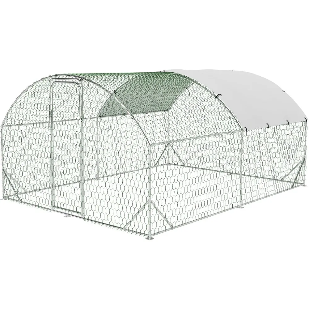 Metal Chicken Coop, with 4 Corner Reinforcement Ribs，Round-Top Walk-in Chicken Runs，for Outdoor&Backyard, Fence Cage Hen House