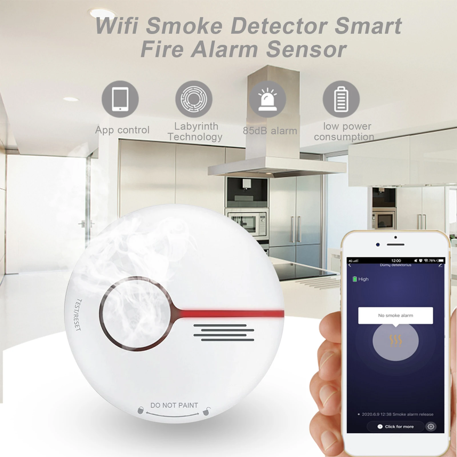 Wifi Smoke Detector Smart Fire Alarm Sensor Wireless Security System Smart Life Tuya APP Control Smart Home For Home Kitchen