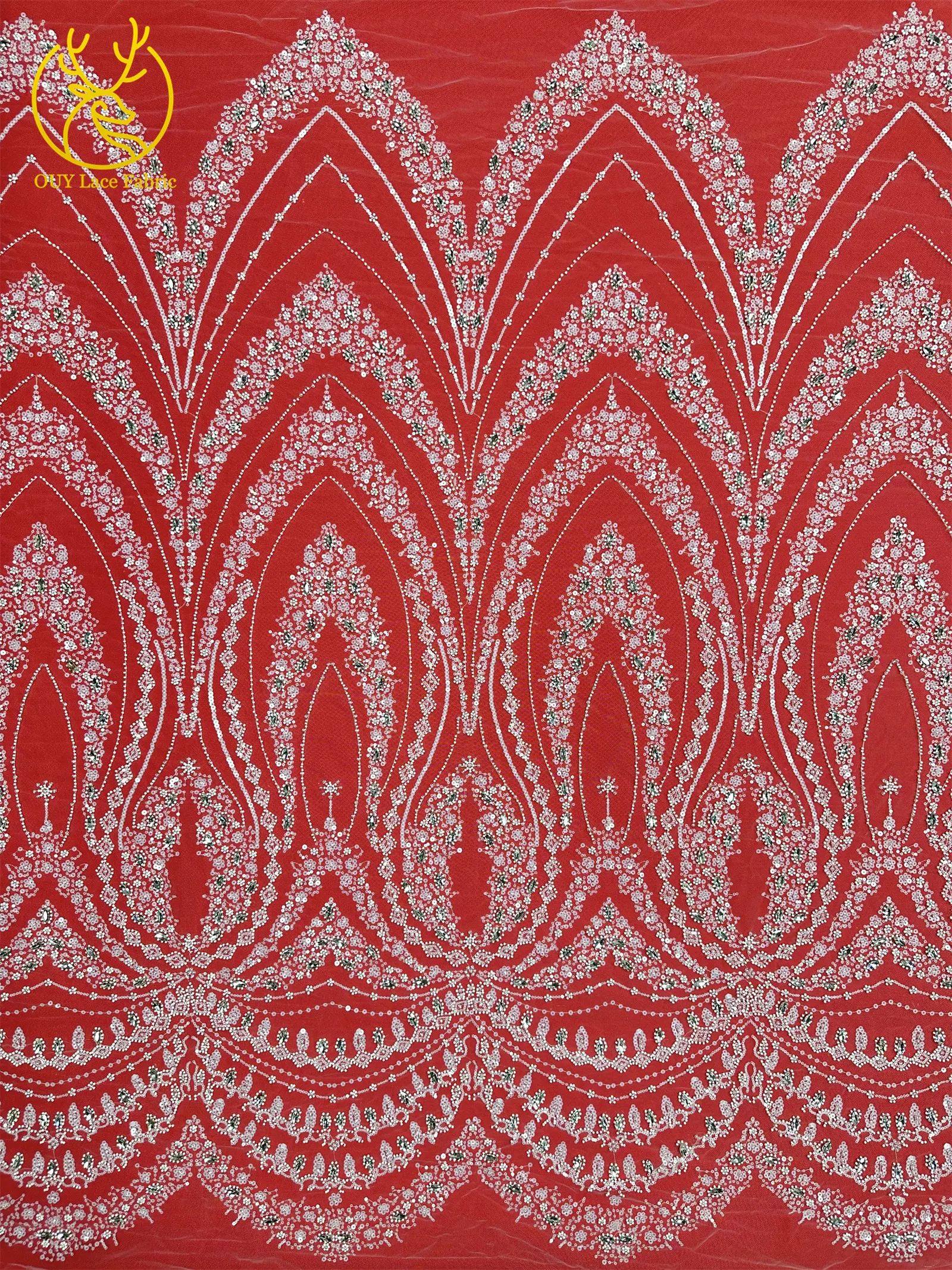Nigerianisches weißes Hochzeitskleid Tüll-Mesh-Spitzenstoff Hochwertiger französischer Stein-Spitzenstoff Afrikanischer Perlen-Pailletten-Spitzenstoff – Detail 6