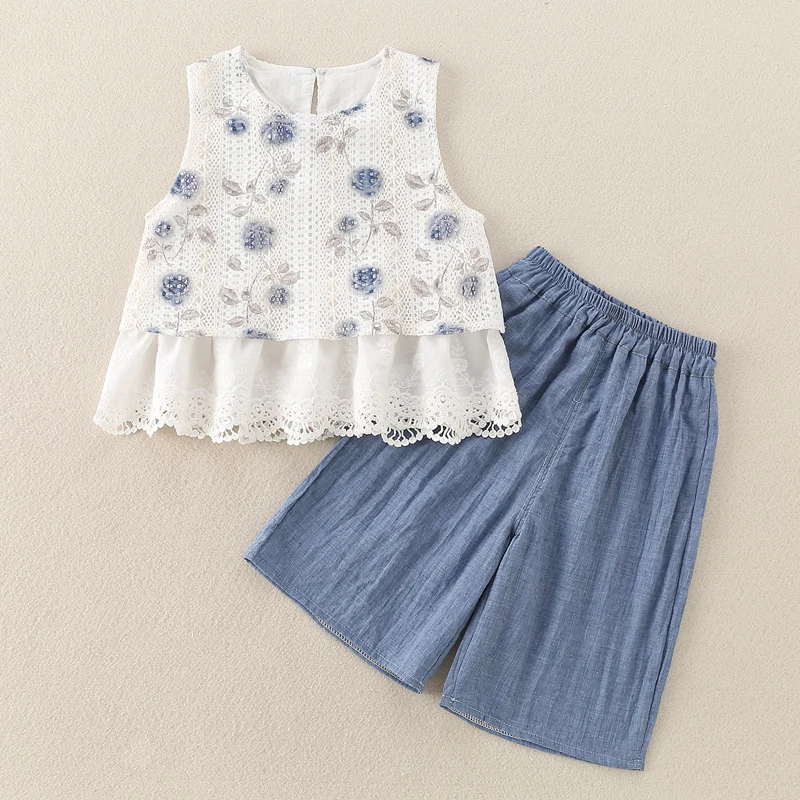

Girls Summer Outfit Floral Sleeveless Vest Two-Piece Set Baby Girl Clothes Newborn Outfit Breathable Polyester Cotton Blend