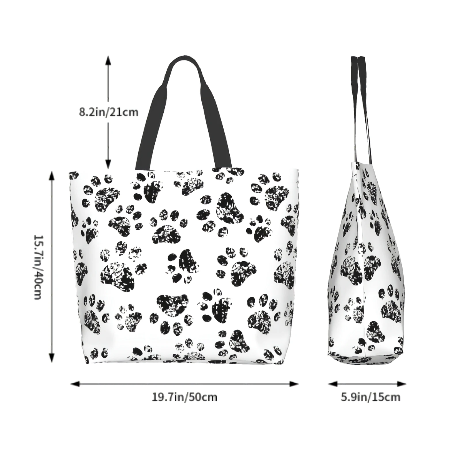 Black White Dog Paw Print Dog Traces Footprint Pet Tracks Footstep Puppy Toe Shape Canvas Tote Bag for Women