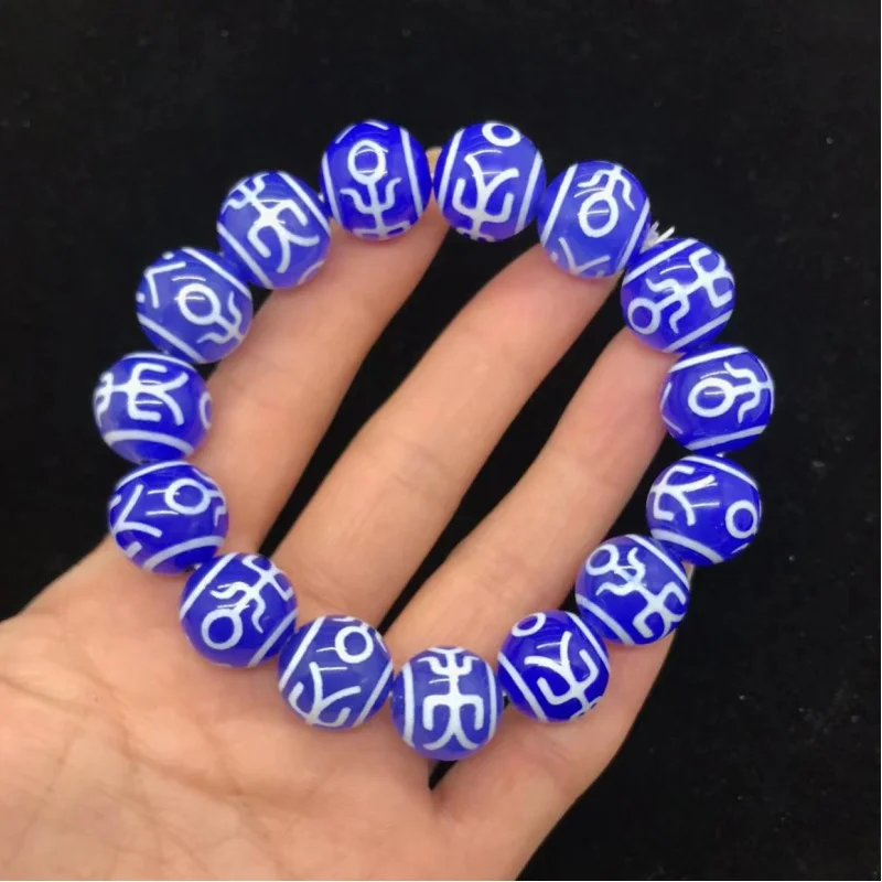 سوار العقيق الأبيض GlossyBlue ، حبات مستديرة ، زخرفة المصنع