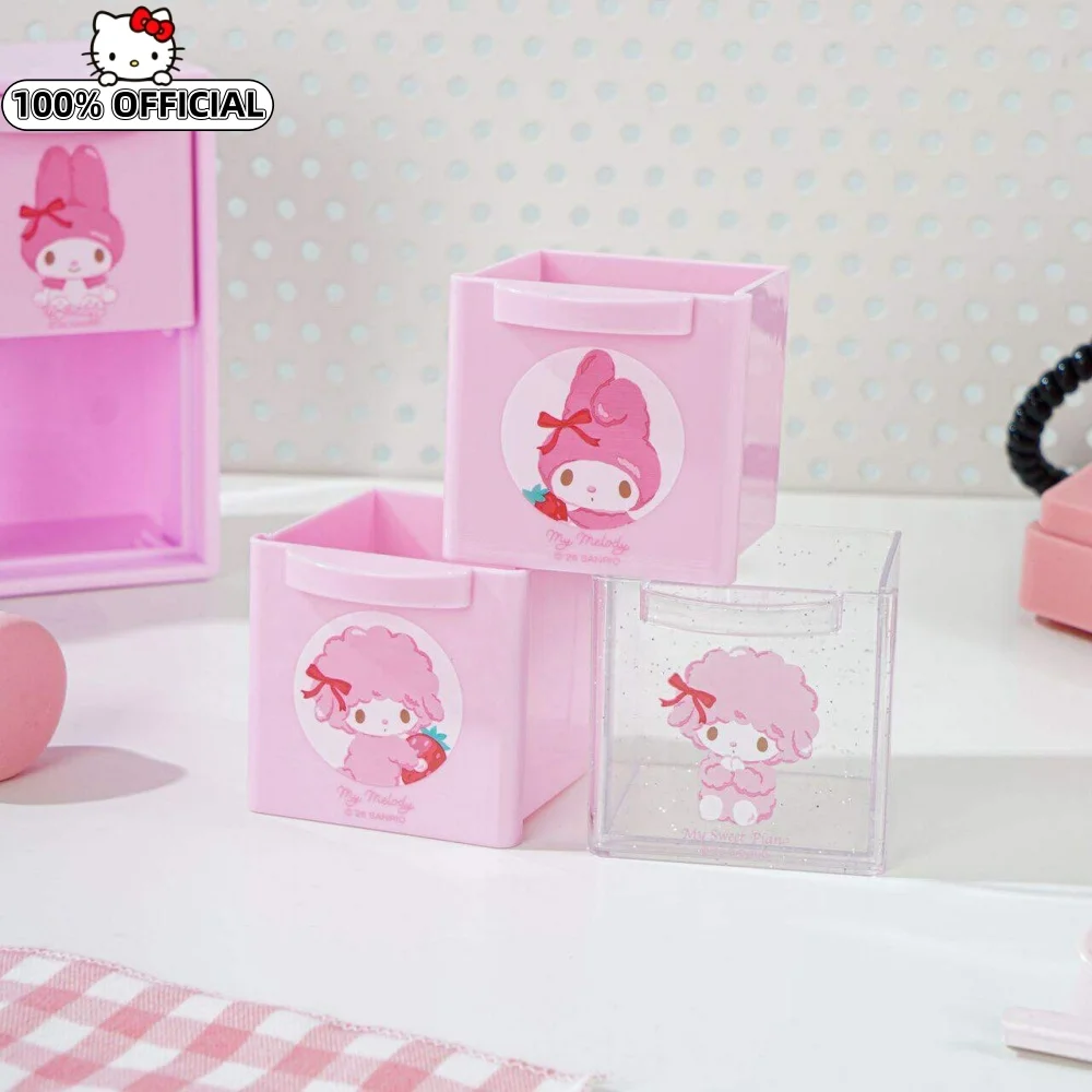 Genuine Sanrio My Melody Piano 6-Grid Storage Box Cartoon Multifunctional Desktop Organizer For Study Office Hair Clips Stickers