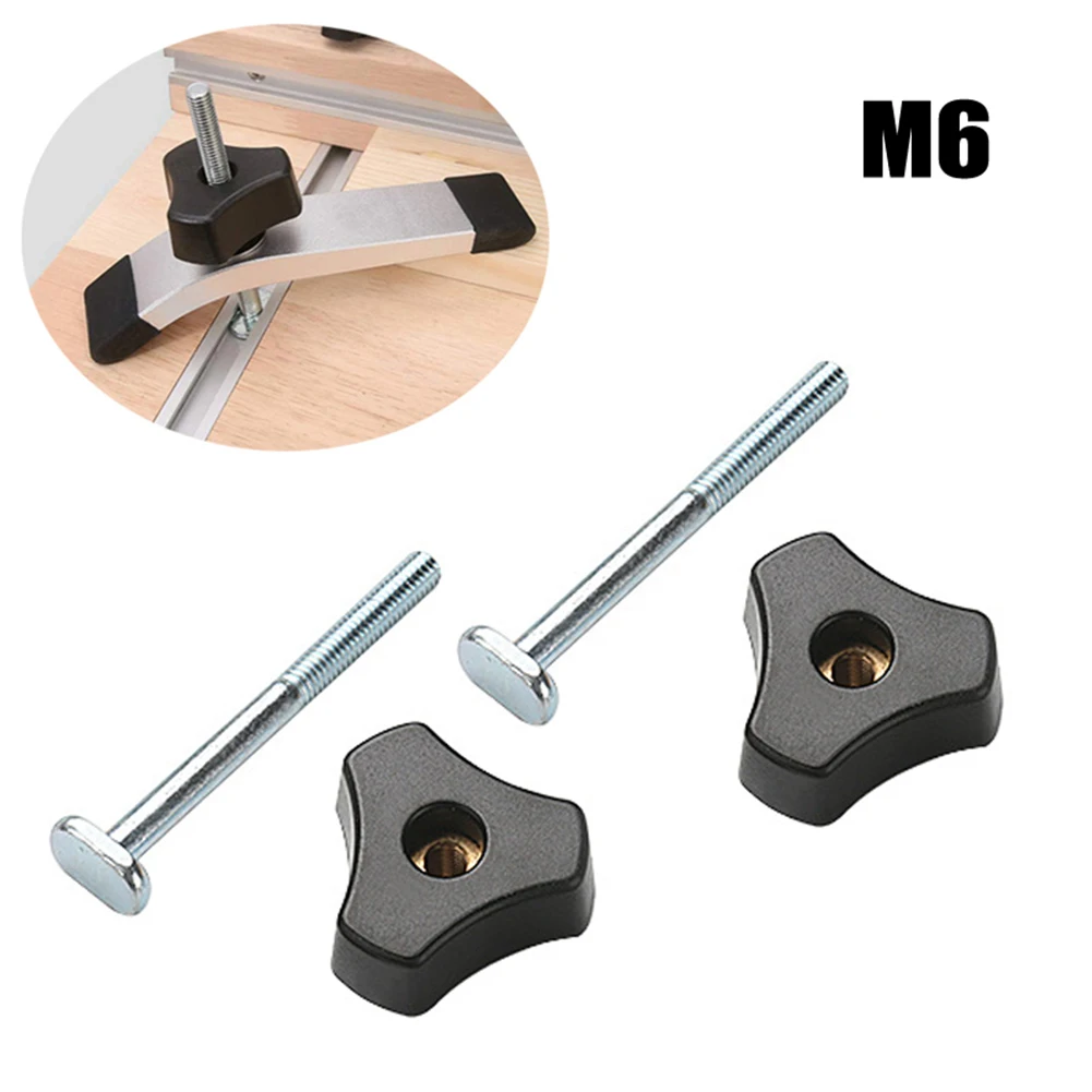 4 Pcs M6 Thread T-Track Bolts Knobs Screw Nut Set Clamps Fastener Woodworking Bench Jigs For Carpentry Hand Tools Accessories