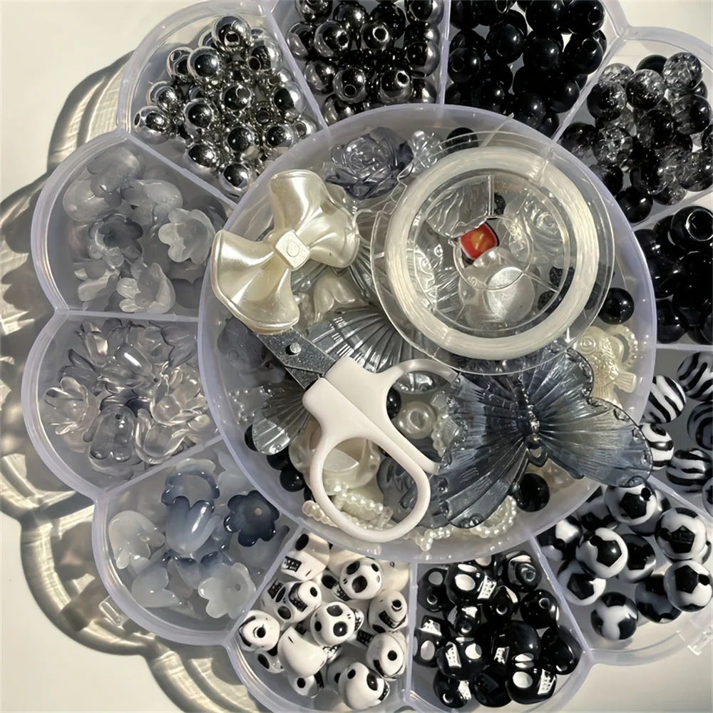 13 grid 120g random flower boxed beads acrylic black and white AB iridescent beads series can be made into bracelet series mobil view 5