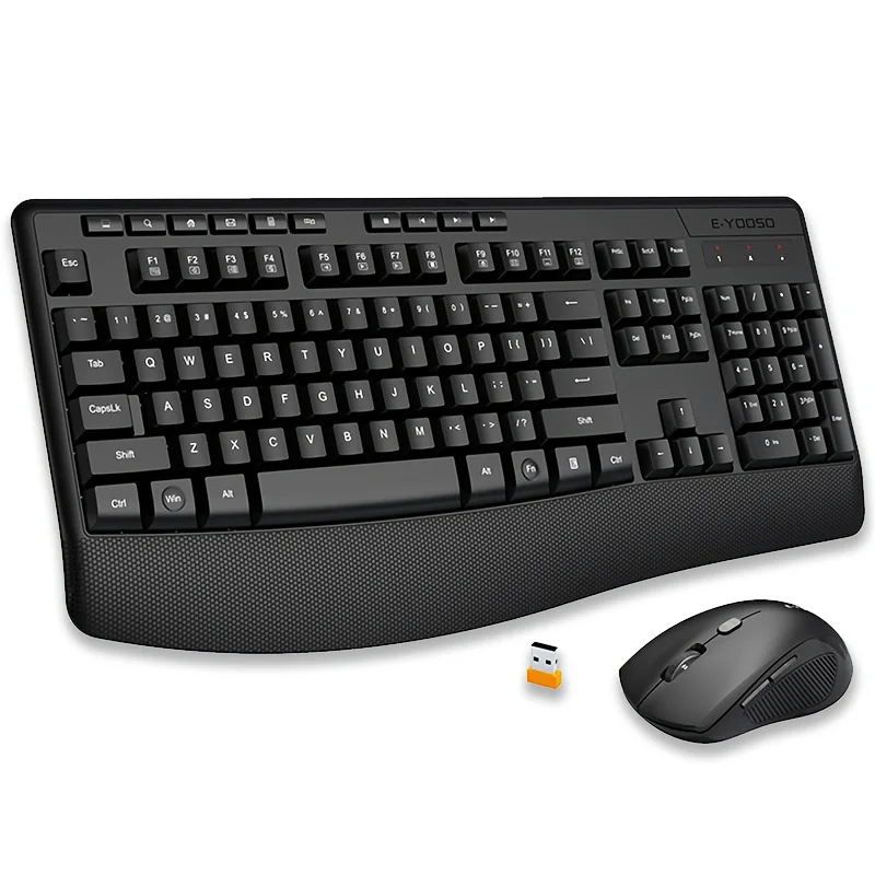

E-YOOSO 1 Set 2.4GHz Wireless Keyboard and Mouse Set,Ergonomic Wrist Rest, Optical Movement Detection,for Personal Computer