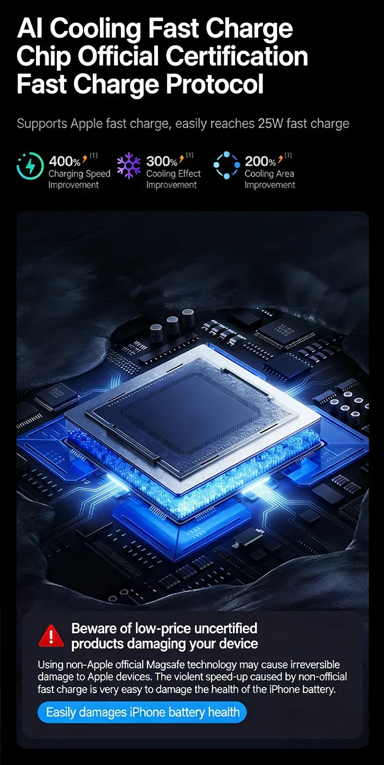 Qi2 25W Kühlendes Magnetisches Auto-Drahtlos-Ladegerät mit RGB-Licht 360° ° Drehständer für Magsafe iPhone 17 Pro Max Samsung S26 Ultra – Detail 8