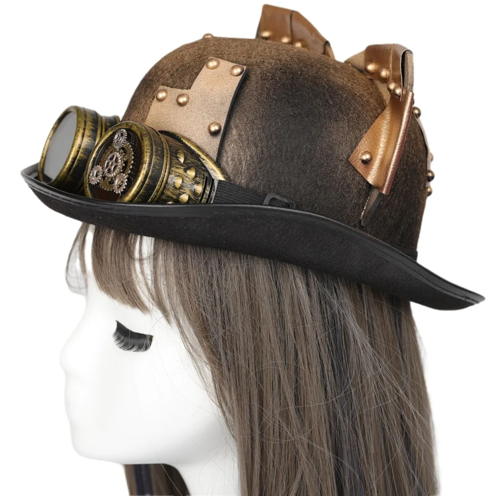 Unisex Steampunk Top Hat with Ears & Goggles - Halloween Cosplay Prop, Gothic Victorian Style