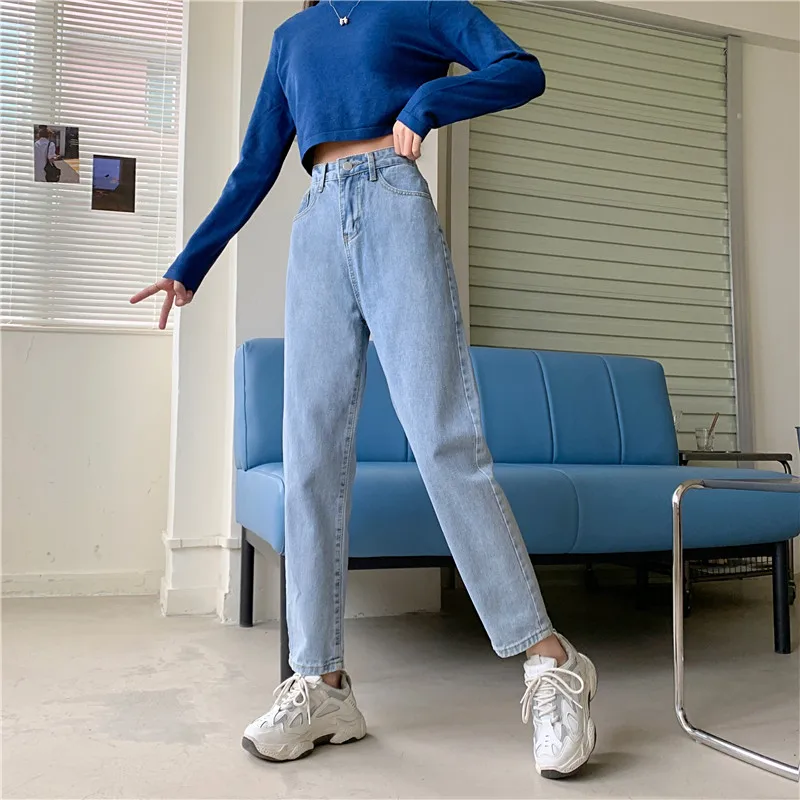 

2023 High Waisted Women Straight Leg Denim Pants Jeans for Female Bottom Vintage Streetwear Fashion Clothes Blue Black Classic