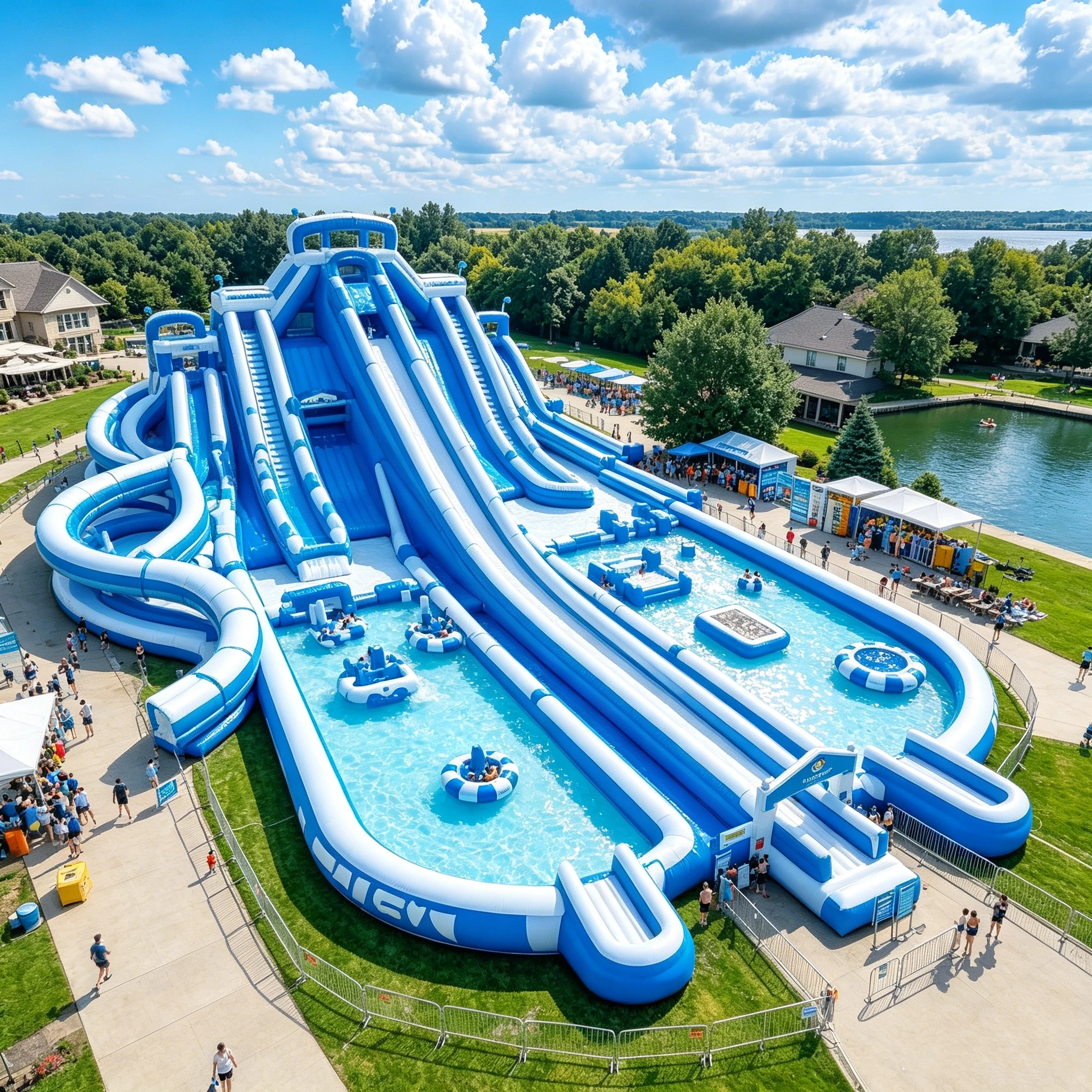 Commercial Indoor Outdoor Inflatable Water Park Multiple Slides Playground Rental Business Floating Aqua Pool Gazebo Shelter