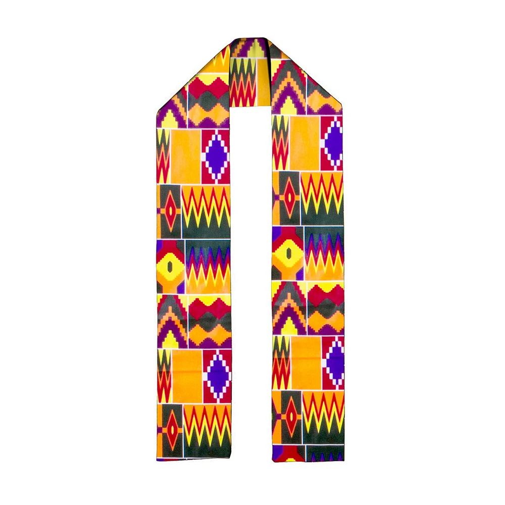 Traditional African Kente Scarf Print Unisex Tribal Scarf for Her Gift for Him Size 180*15cm or 70*6inch Wyb562