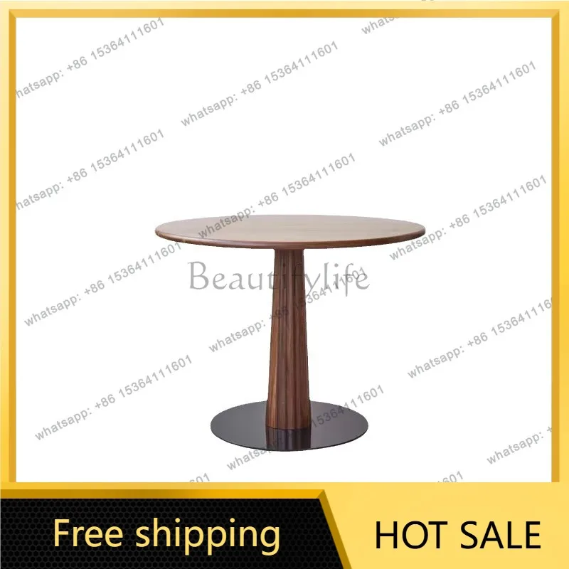 Factory Direct Sales Solid Wood Round Dining Table Black Walnut Simple Nordic Furniture