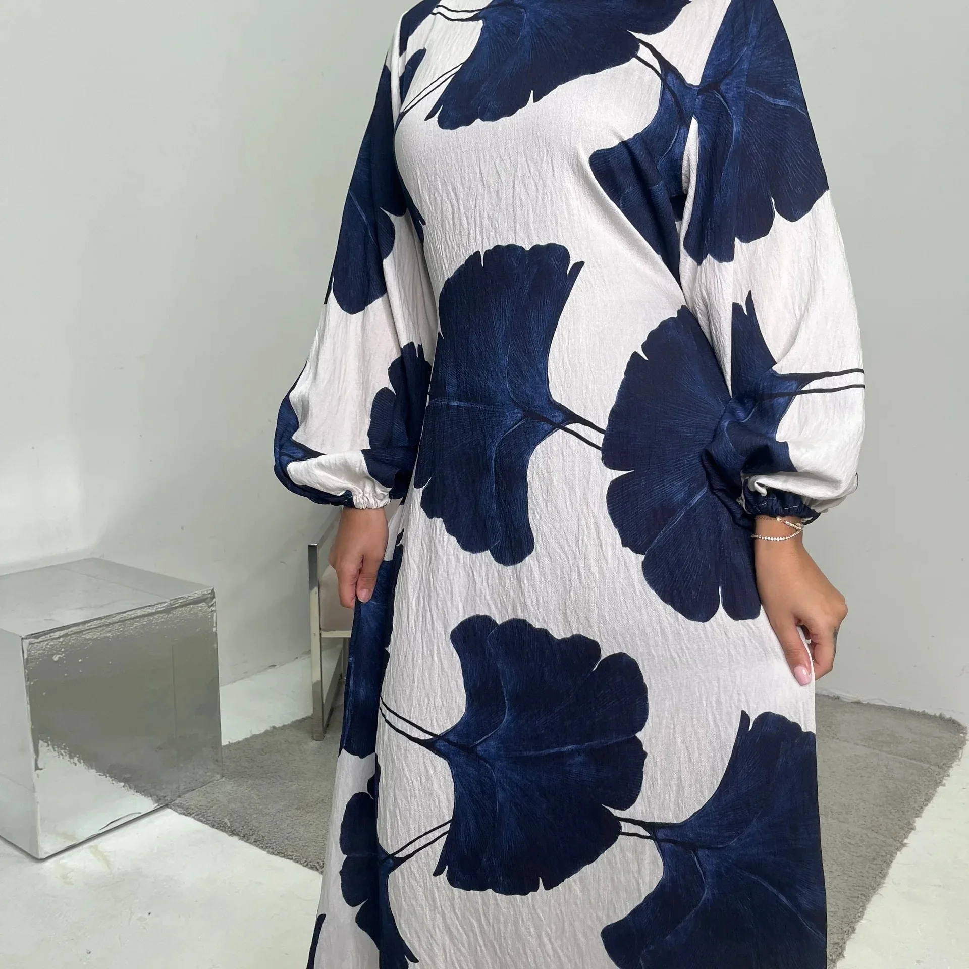 أزياء الجنكة المطبوعة الملابس الإسلامية عباية مغلقة المرأة فستان مسلم متواضع دبي عباية قفطان فساتين يومية