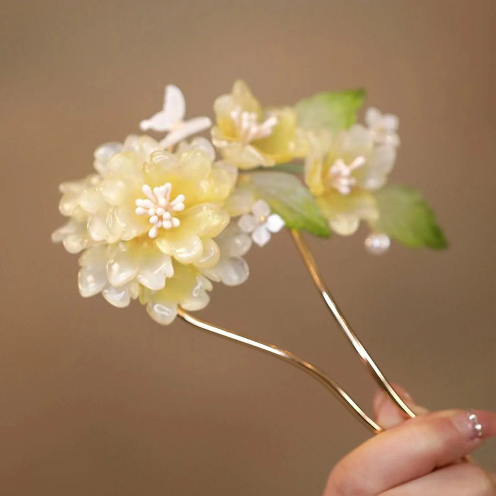 Flower U-shaped Hairpin Chinese Hanfu Hair Accessories Classic Wedding Bride Side Tiaras Hair Clip Ancient Pearl Alloy Hair Comb