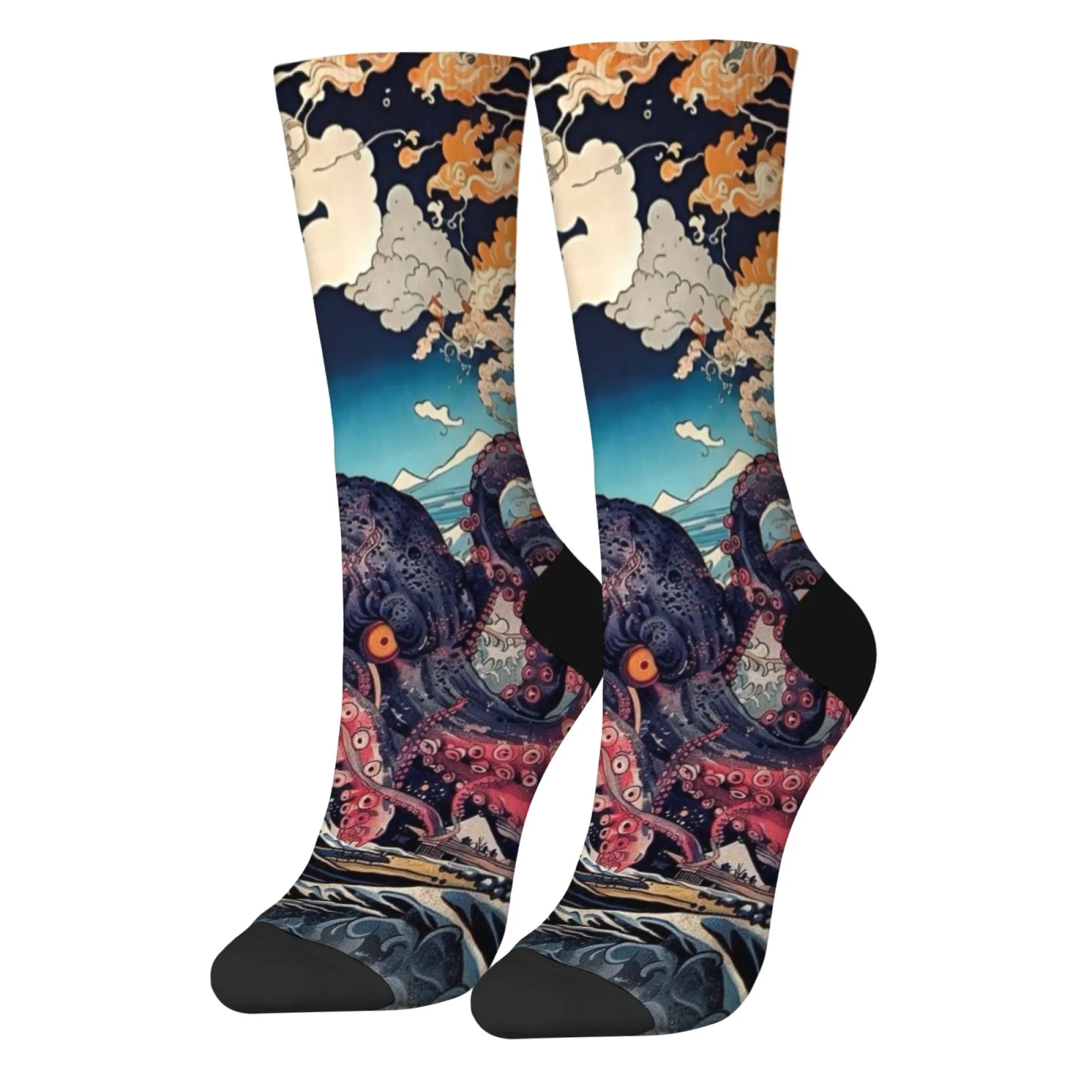 Ukiyo-e-Stil Retro Ocean Wave Octopus Art Herrensocken kreatives Modedesign Neuheit Straße Hip-Hop Happy Crew Socken lustiges Geschenk
