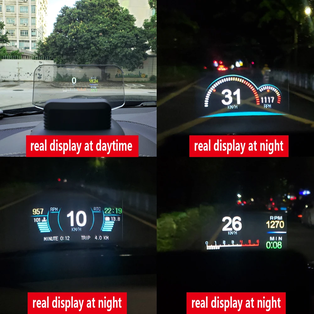 C1 Car Navigation Projection HUD Head-Up Display OBD2+GPS Car Projector Speedometer /Water Temperature /Voltage/RPM Alarm