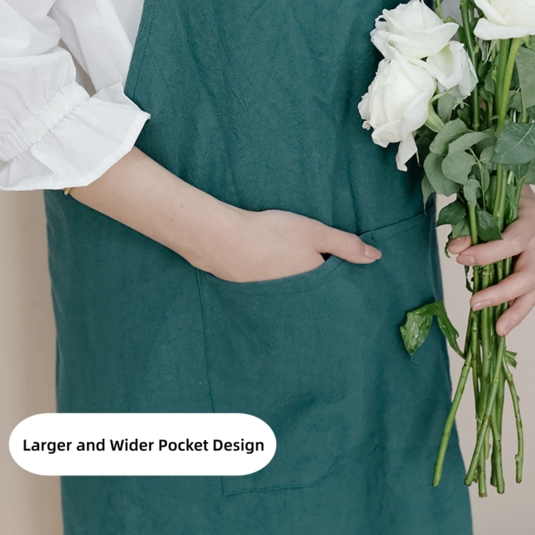 مريلة مطبخ متقاطعة من القطن والكتان مقاومة للبقع مع جيب عادي للنساء بينافور للطبخ وتنظيف البستنة والخبز #1