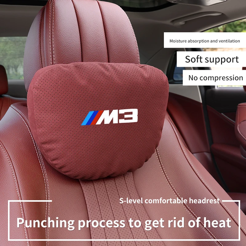 Car Breathable Neck Support Headrest Seat Lumbar Cushion Suede Memory Neck Pillow For BMW M Power M3 E90 E92 E93 F80 G80 G81