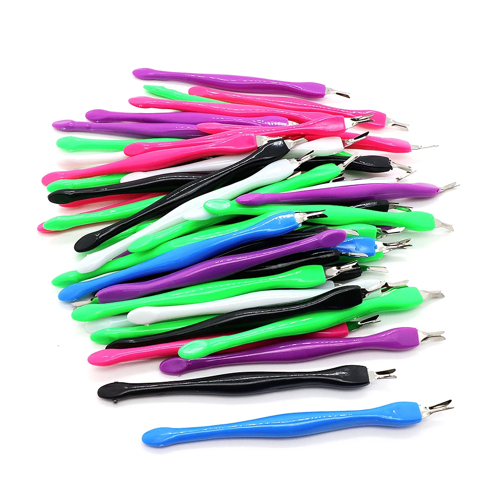 

50Pcs/Lot Nails Products Nail Cuticle Scissors Trimmer Remover Plastic Handle Cuticle Pusher Dead Skin Nail Cleaner Removal Fork