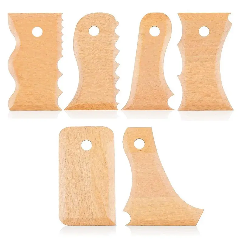 Limited Stock-FF 14 Pieces Pottery Trimming Tools Pottery Clay Foot Shaper Tools Texture Wooden Profile Rib Bundle Foot Shaper