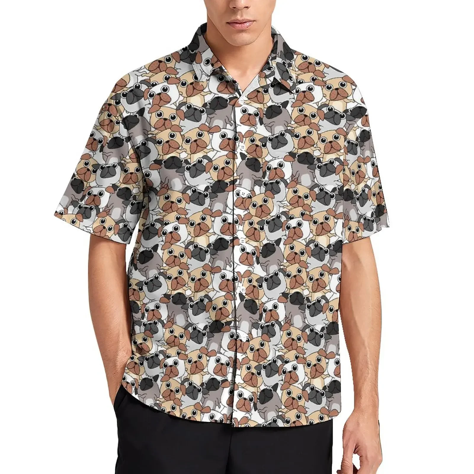 Dog Print Loose Male Beach Casual Luxury Social Shirts Hawaiian Custom Short-Sleeved Harajuku Oversize Fashion Vintage Blouses