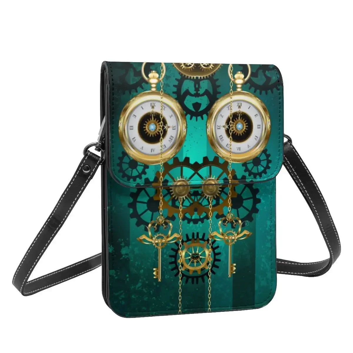 Steampunk Jewelry Watch Shoulder Bag Clockwork Print Travel Student Mobile Phone Bag Gift Retro Leather Bags