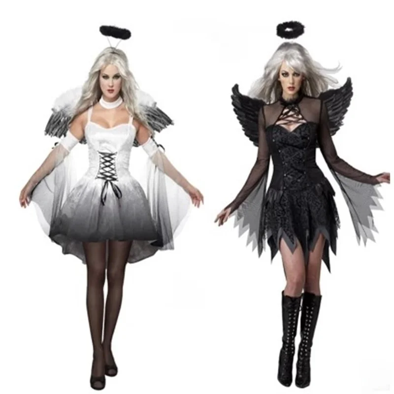 

Halloween Cosplay Bride Queen Witch Black Devil White Angel Role-playing Evil Costume Women's Traditional Ethnic Stag...