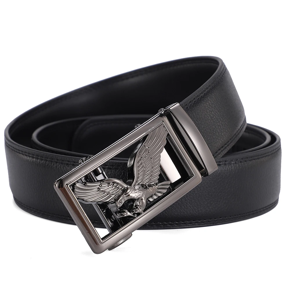 Men\'s Cowhide Leather Belt with Automatic Buckle, Thorn Belt, Fashion Accessories