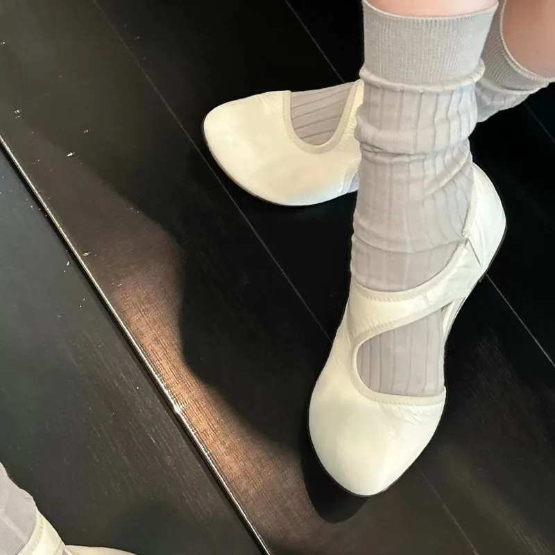 Round Headed Hollowed Out Mary Jane Single Shoe, Women's Interior Height Increasing Fashion Ballet Style Women's Shoes