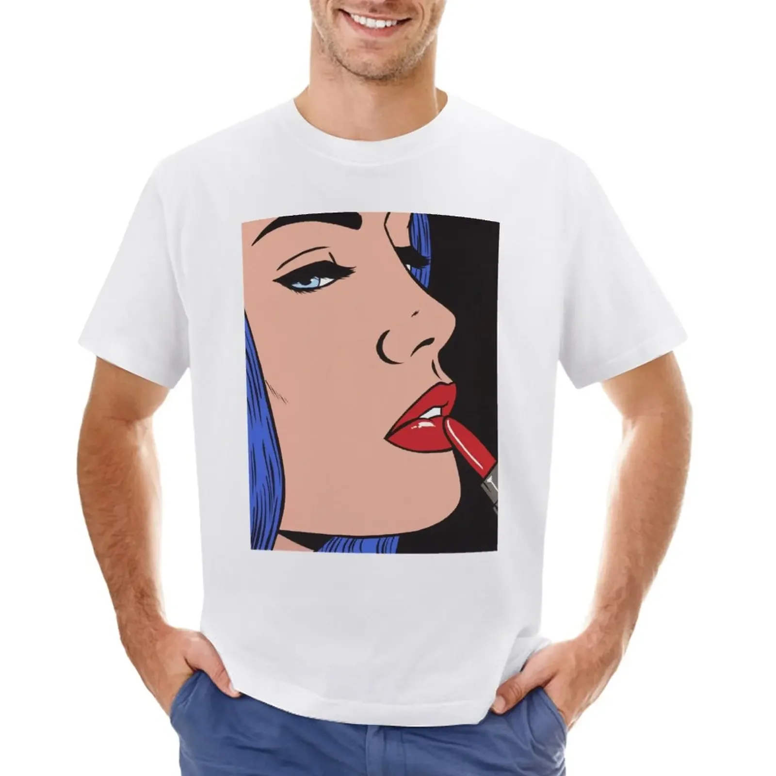 

Red Lipstick Comic Girl T-Shirt Short sleeve tee sports fans slim fit t shirts for men