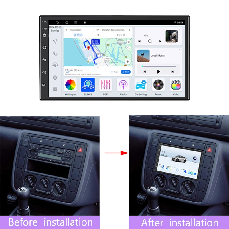 

7'' For VW Sharan 2002-2008 Car Radio Android 15 GPS Navi Stereo Head Unit Carplay Android Bluetooth Camera Google Map FM