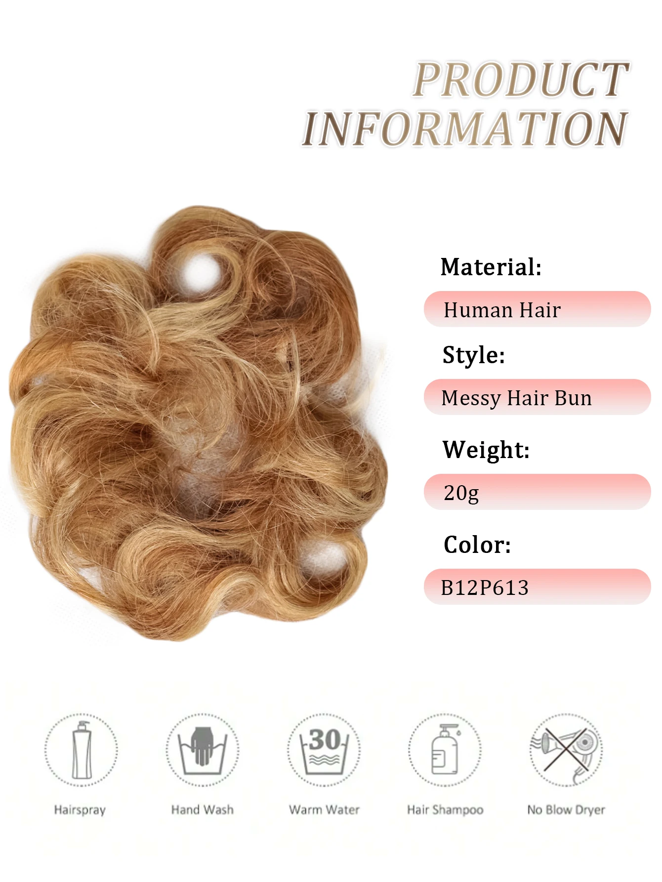 Pezzo di capelli chignon disordinato con fascia elastica Capelli umani per le donne Biondi ricci Chignon Coda di cavallo Estensioni dei capelli Updo Parrucchino 1 PZ
