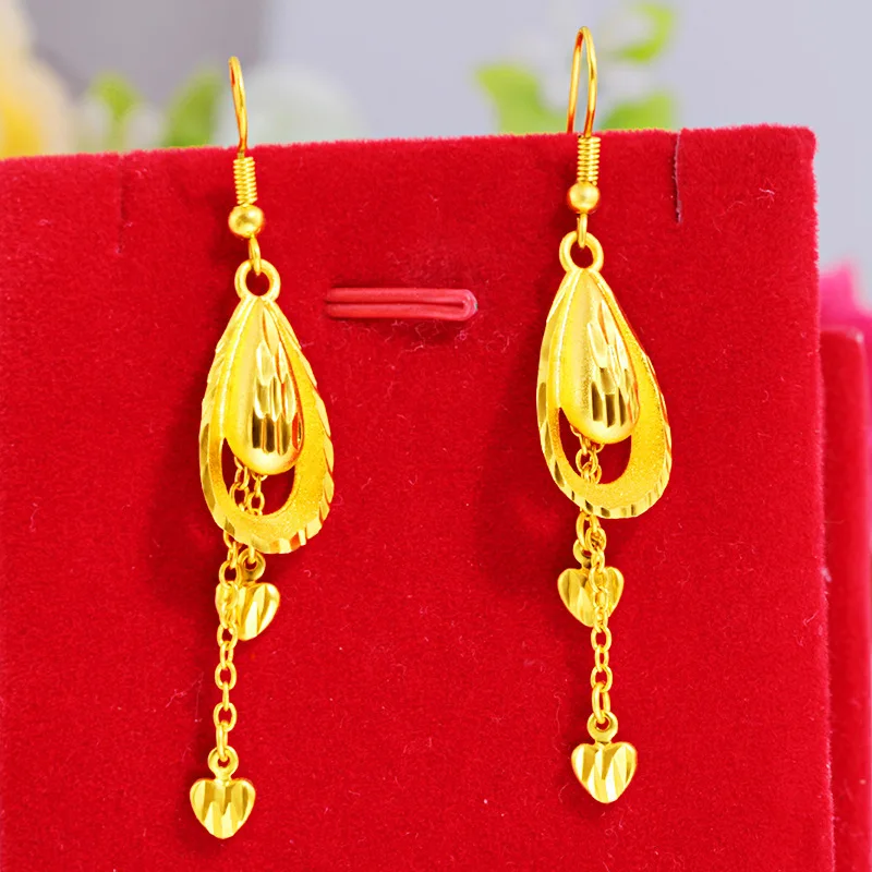 Kryos Jewelry Women's 24K Gold AU999 Vintage Heart Earrings with Filigree | Ancient-carved with petal edges, elegant for nostalg
