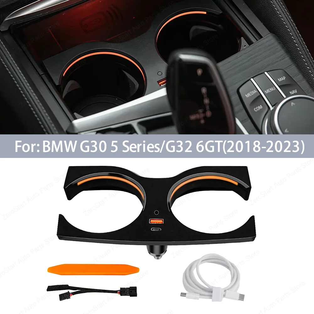 11 Colours LED Ambient Lights For BMW 5 Series G30 G32 6GT 2018-2023 Car Cup Holder Light Water Cup Decorative Lamp Refit Parts