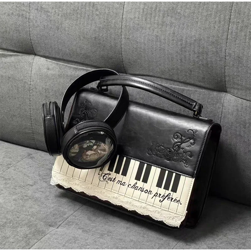 Polka Dot Piano Key Umhängetasche, große Handtasche in Kontrastfarbe, Y2k JK Mädchen-Aktentasche, Damen Wave Point Bowling-Einkaufstasche – Detail 8
