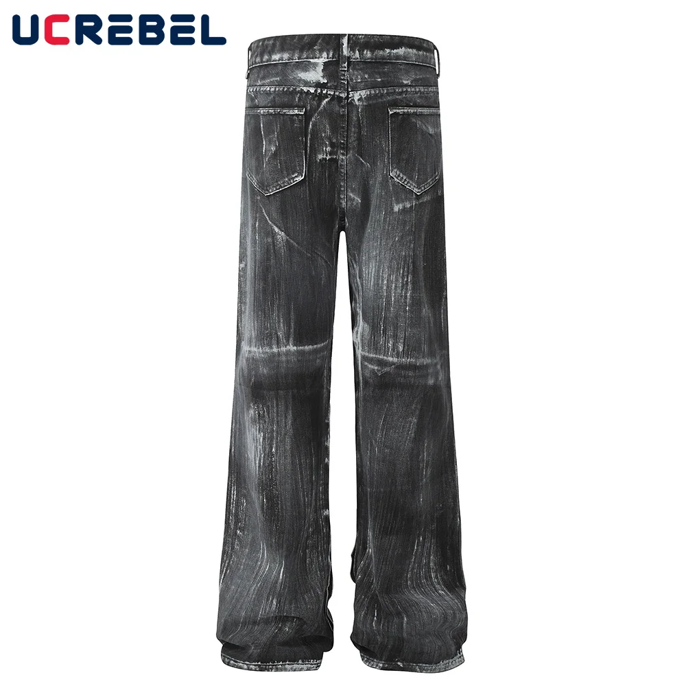 Zipper Decoration  Casual Pants Mens Spliced Loose High Street Spliced Wide leg Trousers Men