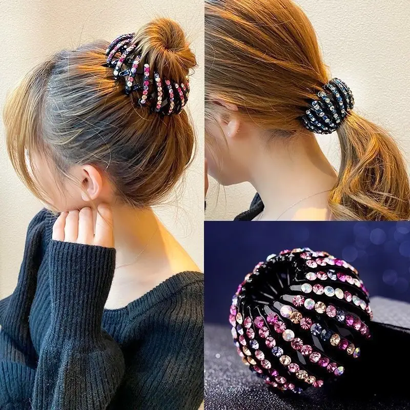 Donne Bun Crystal Hair Claw moda femminile coda di cavallo copricapo coda di cavallo fibbia fermaglio per capelli nido d\'uccello accessori per